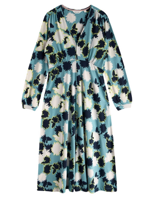 Women's Long Sleeve Megan Midi Jersey Dress in Blue Floral (Imperfect)