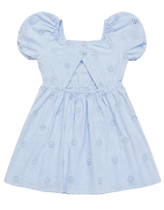 John Lewis & Partners Girls' Puff Sleeve Broderie Dress in Blue