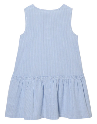 Girl’s Sleeveless Stripe Ruffle Hem Dress in Blue (IMPERFECT)