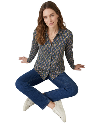 Women's Abstract Printed Floral Jersey Shirt in Navy Mix