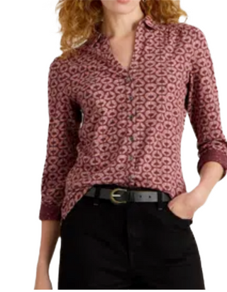Women's Long Sleeve Annie Geo Print Jersey Shirt in Plum