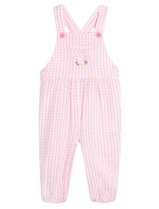 JoJo Maman Bebe Duck Embroidered Gingham Dungarees in Pink