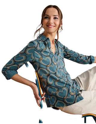 Women's Annie Heart Print Jersey Shirt in Blue/Multi