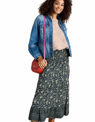 Women's Tiered Jersey Marissa Maxi Skirt in Navy Print