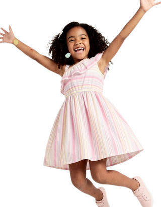 Junior Collection Girls' Ruffle Stripe Dress - Pastel Pink Mix