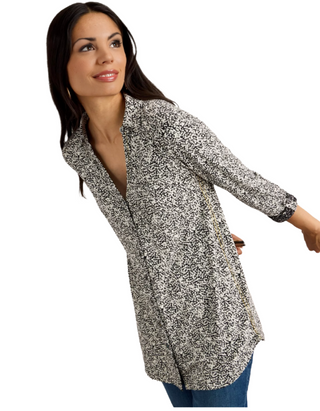 Women's Annie Longline Cotton Shirt in Black Print