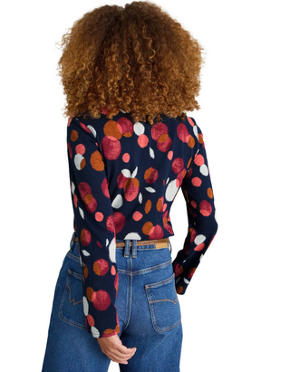 Women's Long Sleeve Annie Printed Jersey Cotton Shirt in Navy Plum