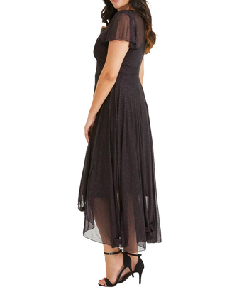 Women's Tilly Pink Glitter Angel Sleeve Sweetheart Dress in Black