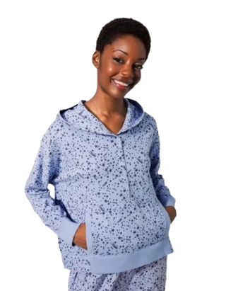 Women's Long Sleeve Printed Posy Pullover Hoodie in Blue (Imperfect)