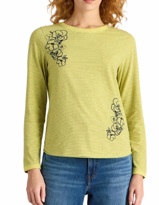 Women's Clara Embroidered Long Sleeve T-Shirt in Green Mix