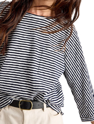 Women's Long Sleeve Demi Dolman Sleeve Striped T-shirt in Navy