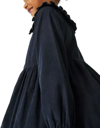 Girl's Long Sleeve Corduroy Tiered Dress in Black
