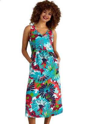 Women's Sleevless Heidi Jersey Midi Dress in Navy Multi