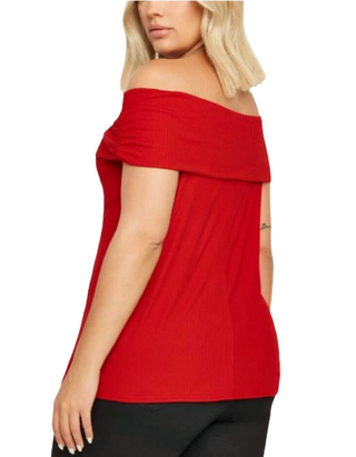 Women's Plus Size Curve Fold Bardot Top in Deep Red