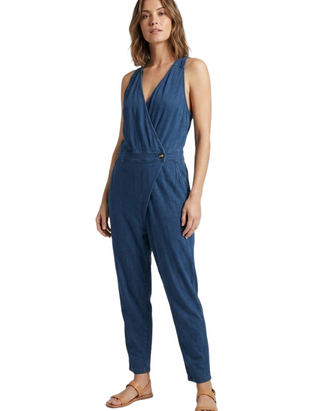 Women's Sleeveless Casual  Pleat Fairtrade Jumpsuit Navy