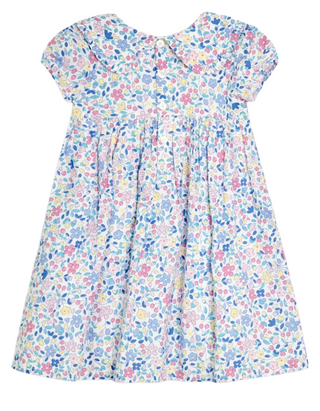 Jojo Maman Baby Ditsy Floral Smocked Woven Dress in Pink Cherry