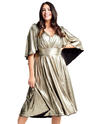 Women's Bold Glamorous Plus Size Midi Gown in  Liquid Gold (Imperfect)