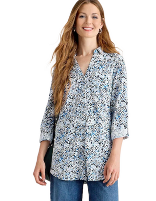 Women's Printed Annie Longline Shirt in Blue Spot