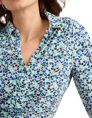 Women's Long Sleeve Annie Printed Jersey Cotton Shirt in Light Blue