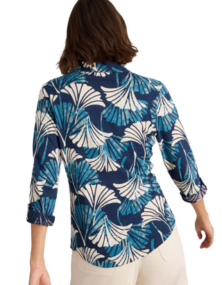 Women's Long Sleeve Annie Printed Jersey Cotton Shirt in Blue Mix