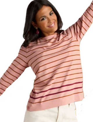 Women's Long Sleeve Willow Stripe Button Hem Top in Pink