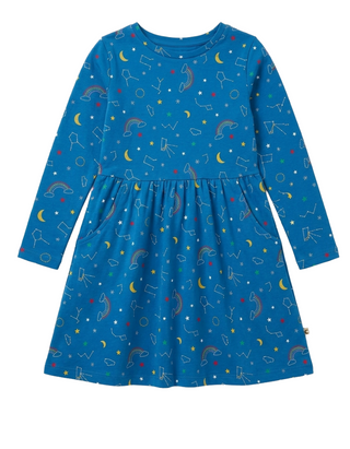 Frugi Girls' Printed Starry Sky Skater Dress in Blue