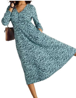 Women's Megan Midi V-Neck Jersey Dress in Blue Print
