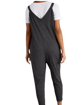 Women's Sleeveless Selina Jersey V Neck Jumpsuit in Charcoal Grey