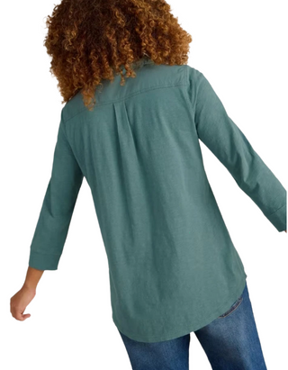 Women's Long Sleeve Longline Jersey Mix Shirt in Dusty Green (Imperfect)