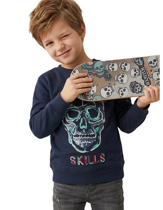 Next Boys Boluce Applique Skull Sweatshirt in Navy