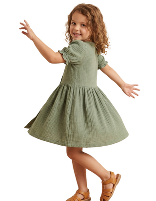 Unit Kids Girl's Textured Cheesecloth Dress in Sage Green (Imperfect)