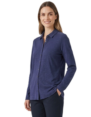Women's Long Sleeve Jersey Shirt in Solid Navy