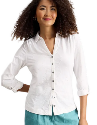 Women's Anne Embroidered Jersey Shirt in Brilliant White