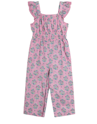 JoJo Maman Bébé Floral Bouquet Sparkle Frill Sleeve Jumpsuit in Pink