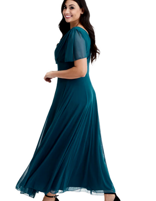 Scarlett & Jo Curve Plus Size  Isabelle Angel Sleeve Maxi Dress in Teal Blue