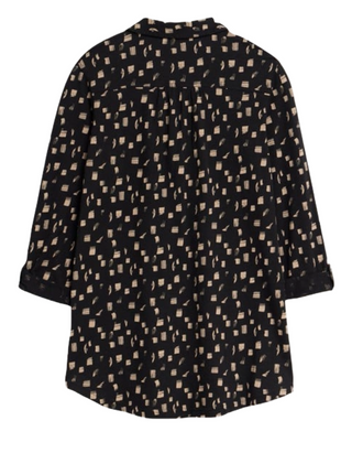 Women's Annie Longline Color Block Print Cotton Shirt in  Black Mix
