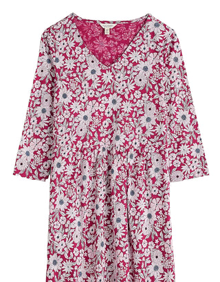 Women's 3/4 Sleeve Brush Drawing Dress in Red Floral