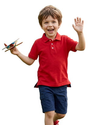 Mini Boden Boys Piqué Polo Shirt in Brilliant Red