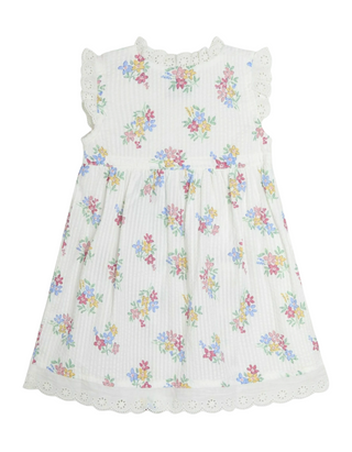 JOJO Maman Bebe Girl's Cotton Ditsy Frill Dress in White Multi