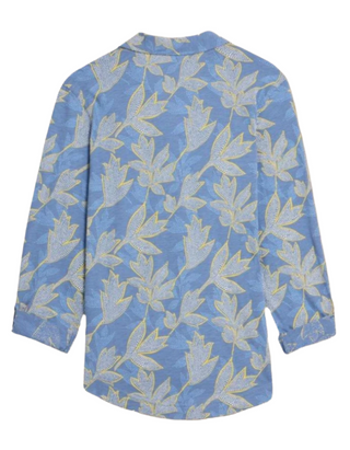 Women's Annie Leaf Printed Cotton Shirt in Blue Multi