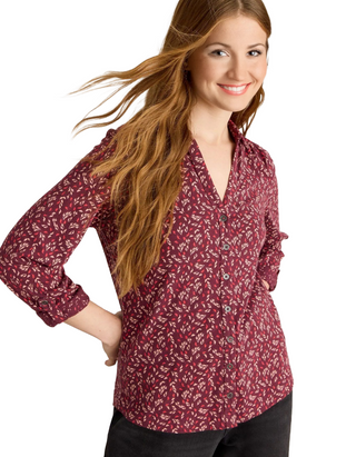Women's Leaf Printed Annie Jersey Shirt in Plum/Mlt
