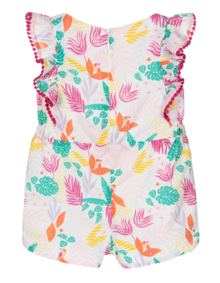 Carrement Beau Girls' Tropical Print Embroidery Flounces Playsuit in White Mix