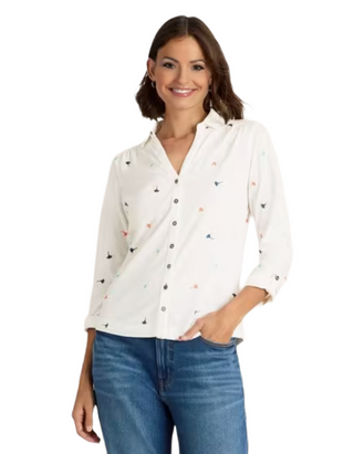 Women's Annie Jersey Embroidered Shirt in White Mix