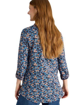 Women's Annie Longline Floral Printed Cotton Shirt in Navy Mix