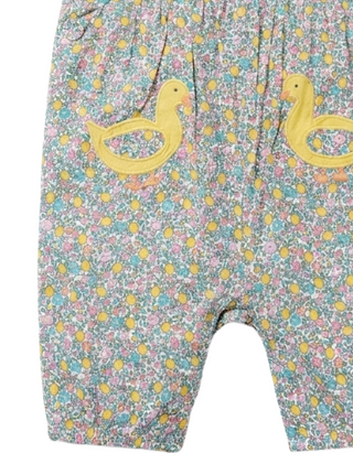 JoJo Maman Bebe Sleeveless lemon Ditsy Dungarees in White Mix