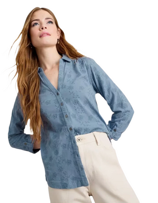 Women's Annie Broderie Jersey 100% Cotton Shirt in Blue (Imperfect)