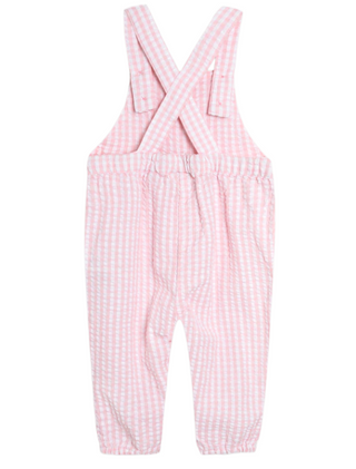 JoJo Maman Bebe Duck Embroidered Gingham Dungarees in Pink