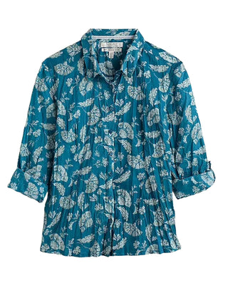 Women's Larissa Organic Cotton Shirt in Teal Blue Floral (IMPERFECT)