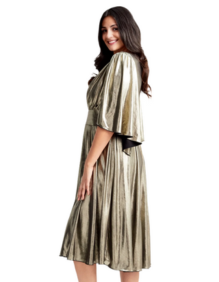Women's Bold Glamorous Plus Size Midi Gown in  Liquid Gold (Imperfect)