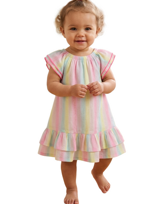 Billieblush Girl's Sparkly Striped Ruffle Dress in Multicolour
